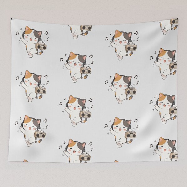 Item preview, Cute Calico Cat Listening to Music Kawaii Retro Boombox designed and sold by Seculinator.
