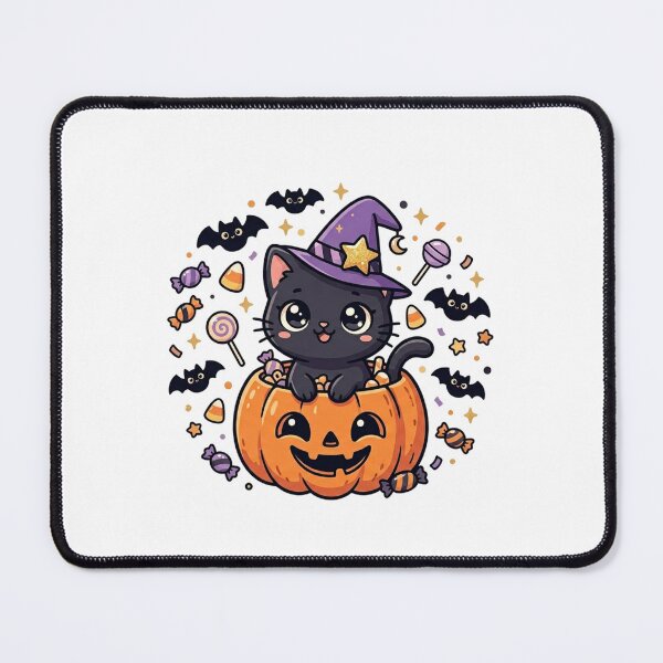 Item preview, Kawaii Spooky Black Cat in Pumpkin Jack-o'-Lantern designed and sold by Cat Lady.