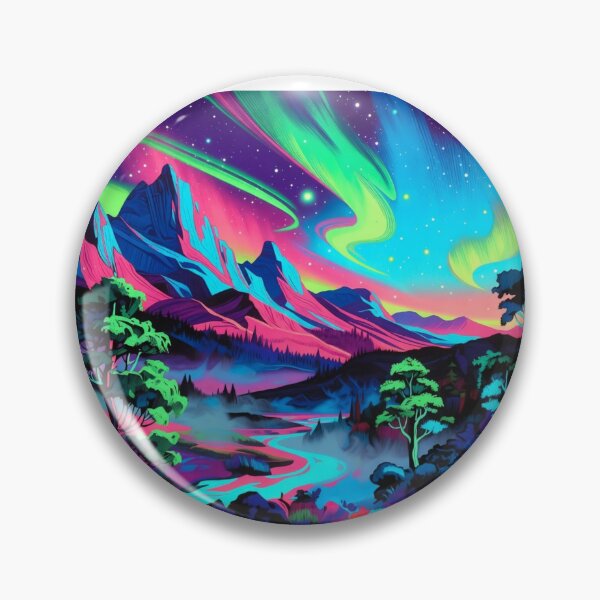 Item preview, Psychedelic Neon Northern Lights Mountain Landscape designed and sold by Nexus Space.