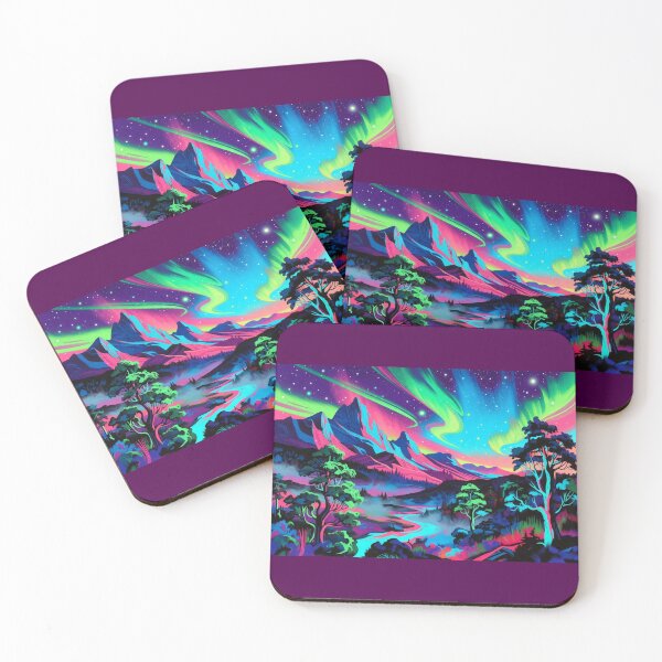 Item preview, Psychedelic Neon Northern Lights Mountain Landscape designed and sold by Nexus Space.