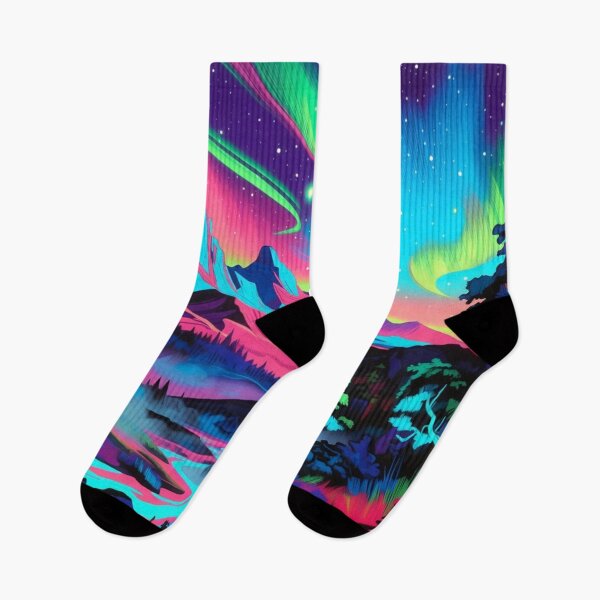 Item preview, Psychedelic Neon Northern Lights Mountain Landscape designed and sold by Nexus Space.