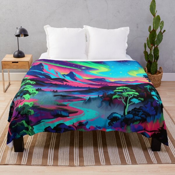 Item preview, Psychedelic Neon Northern Lights Mountain Landscape designed and sold by Nexus Space.