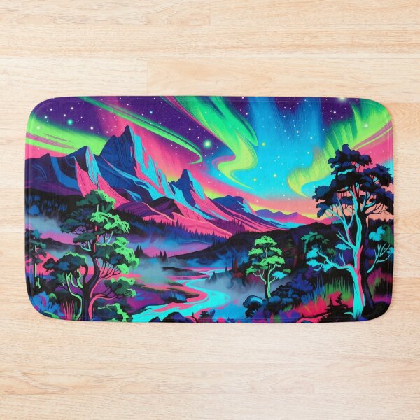 Item preview, Psychedelic Neon Northern Lights Mountain Landscape designed and sold by Nexus Space.