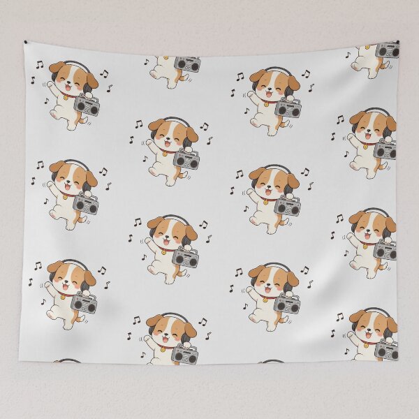 Item preview, Cute Puppy Dog Listening to Music Kawaii Retro Boombox designed and sold by Seculinator.