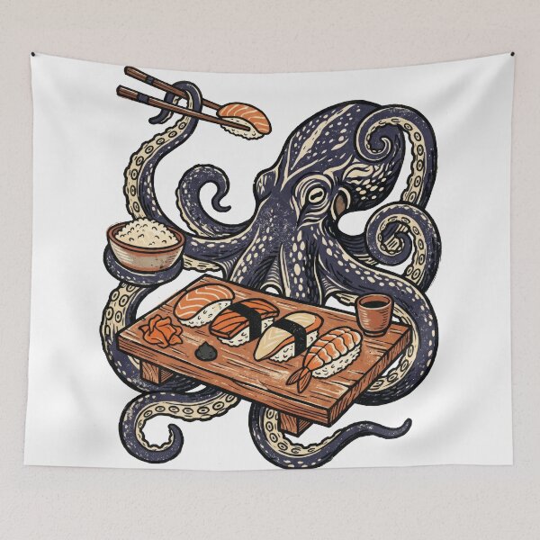 Item preview, Retro Octopus Eating Sushi Japanese Art designed and sold by seven things shop.