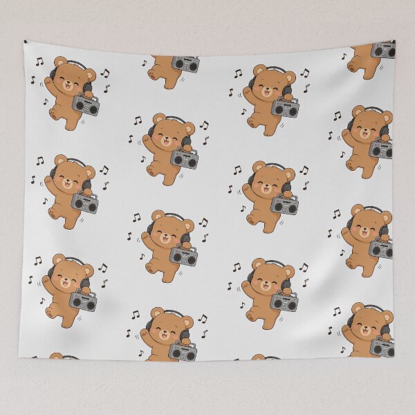 Item preview, Cute Teddy Bear Listening to Music Kawaii Retro Boombox designed and sold by Seculinator.