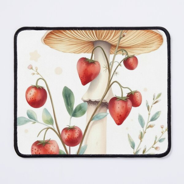 Item preview, Whimsical Watercolor Mushroom and Strawberries Print designed and sold by Vida e Arte.