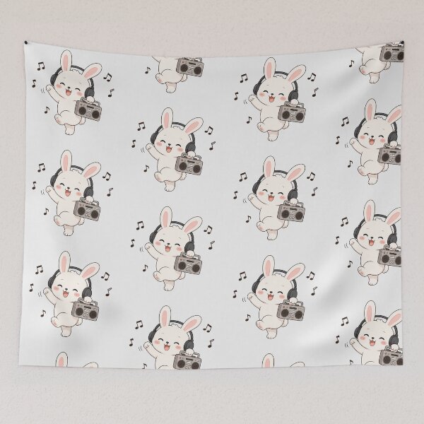 Item preview, Cute Bunny Rabbit Listening to Music Kawaii Retro Boombox designed and sold by Seculinator.