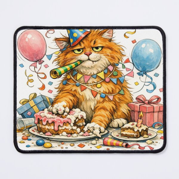 Item preview, Funny Grumpy Cat Happy Birthday - Messy Fluffy Kitten Party Art designed and sold by myforestfog.