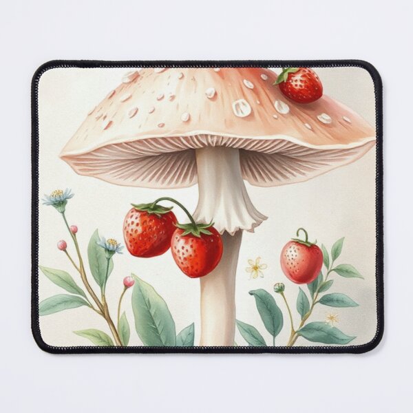 Item preview, Watercolor Mushroom and Wild Strawberries Art designed and sold by Vida e Arte.