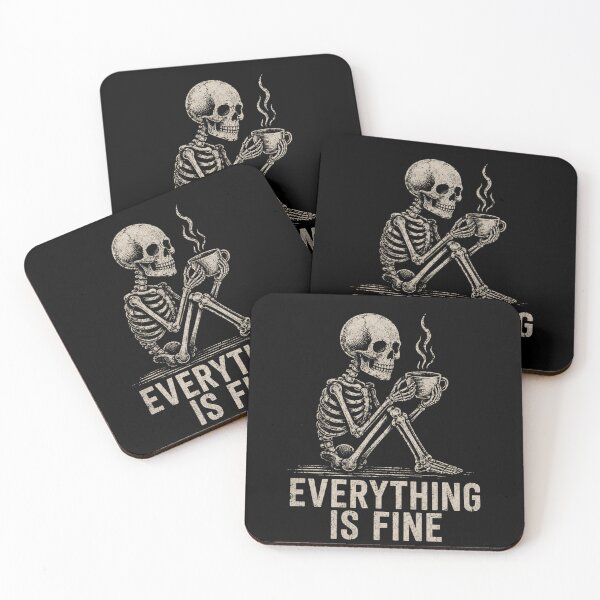 Item preview, Skeleton sitting and drinking coffee – Fun design for exhausted coffee lovers. Dark background version designed and sold by FusiTink.