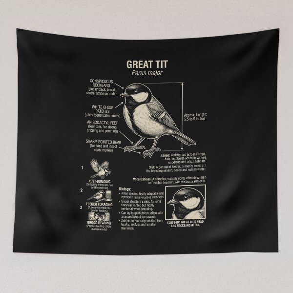 Item preview, Great Tit Scientific Anatomy Ornithology Animal Lover designed and sold by Kimberley King Art  King Art.