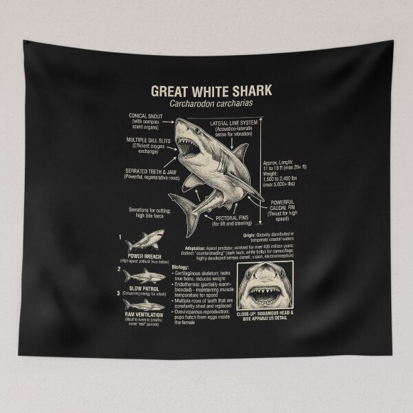 Item preview, Great White Shark Scientific Anatomy Biology Animal Lover designed and sold by Kimberley King Art  King Art.
