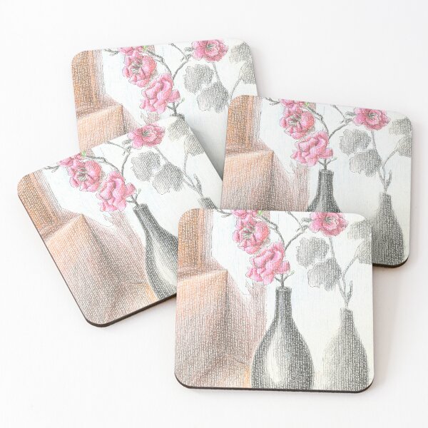 Item preview, Pink Flowers in Vases Colored Pencil Still Life designed and sold by jimmytedesky.