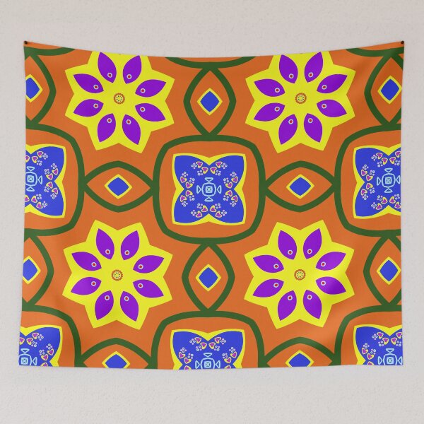 Item preview, Retro Orange and Purple Geometric Mandala Pattern designed and sold by Tinsleybluebell.