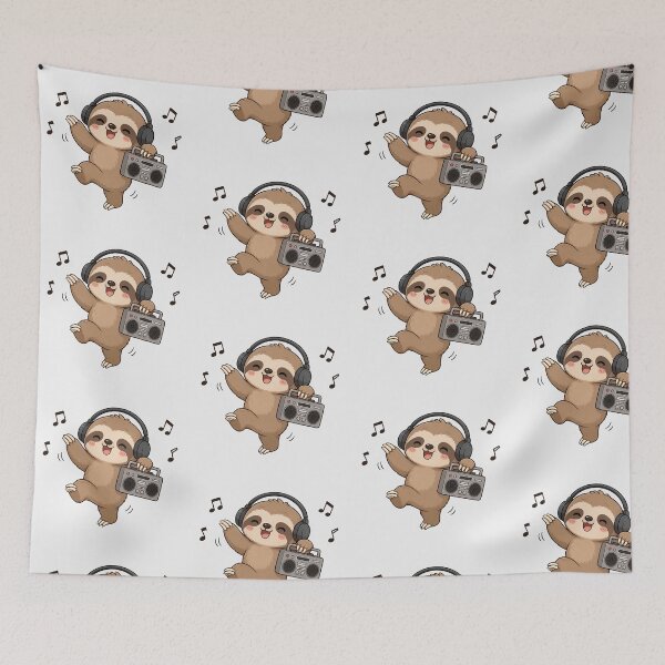 Item preview, Cute Sloth Listening to Music Kawaii Retro Boombox designed and sold by Seculinator.