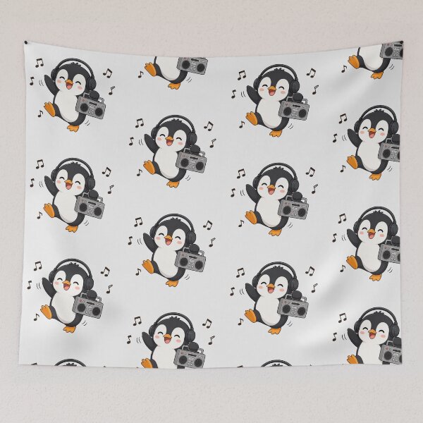 Item preview, Cute Penguin Listening to Music Kawaii Retro Boombox designed and sold by Seculinator.