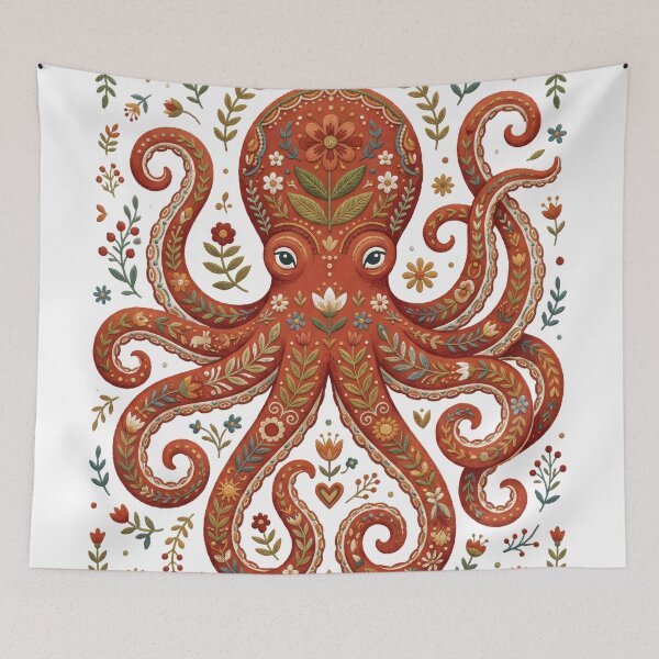 Item preview, Whimsical Floral Folk Art Octopus designed and sold by seven things shop.