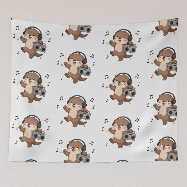 Item preview, Cute Otter Listening to Music Kawaii Retro Boombox designed and sold by Seculinator.
