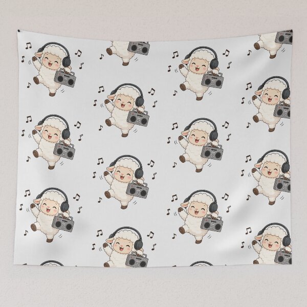 Item preview, Cute Sheep Listening to Music Kawaii Retro Boombox designed and sold by Seculinator.