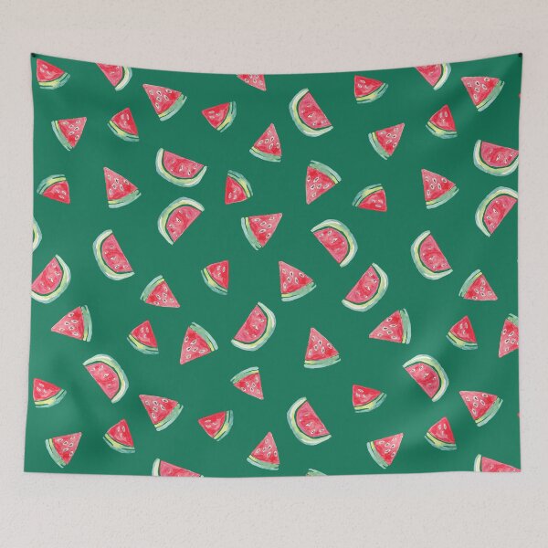 Item preview, Hand Painted Watercolor Watermelon  on green - Patterned designed and sold by aneladesigns.
