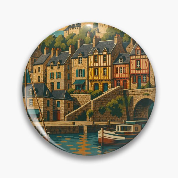 Artikelvorschau, Dinan Frankreich Reisesouvenir – Retro-Illustration entworfen und verkauft von VisualArtsOasis.