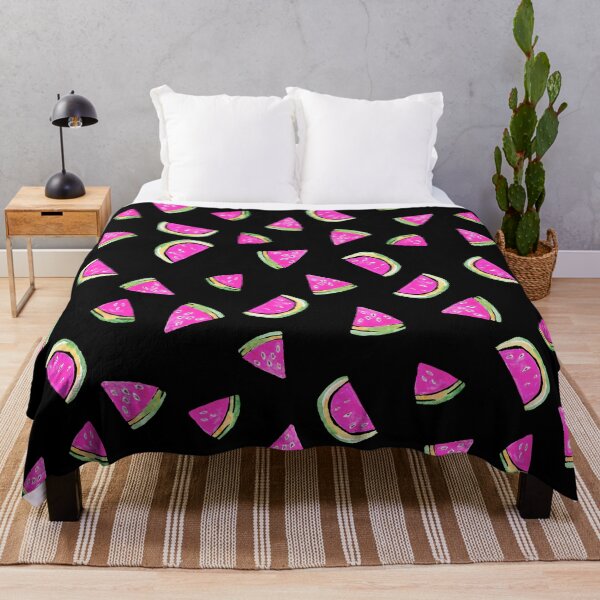 Item preview, Hand Painted Watercolor Pink Watermelon on black - Patterned designed and sold by aneladesigns.