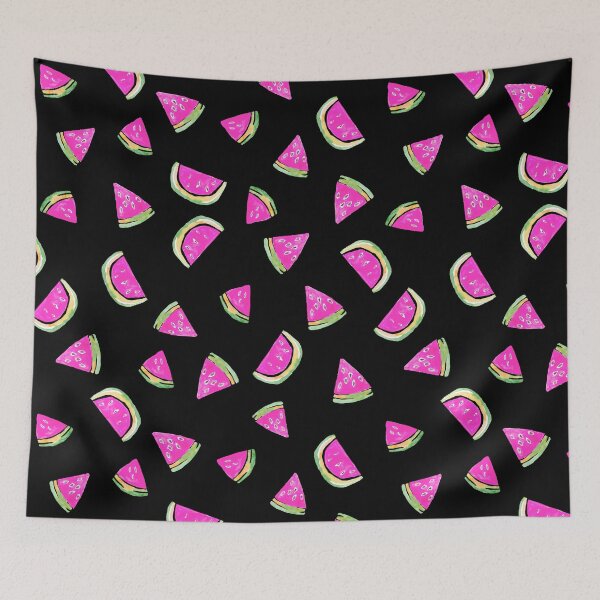 Item preview, Hand Painted Watercolor Pink Watermelon  on black - Patterned designed and sold by aneladesigns.