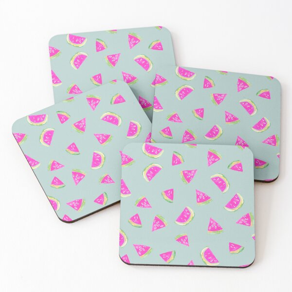 Item preview, Hand Painted Watercolor Pink Watermelon  on blue - Patterned designed and sold by aneladesigns.