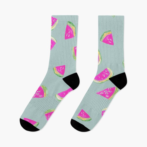 Item preview, Hand Painted Watercolor Pink Watermelon  on blue - Patterned designed and sold by aneladesigns.