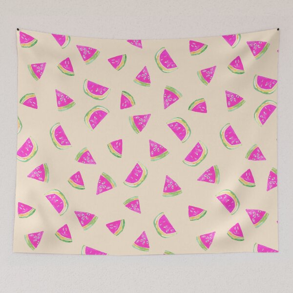Item preview, Hand Painted Watercolor Pink Watermelon  on beige- Patterned designed and sold by aneladesigns.