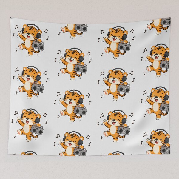 Item preview, Cute Tiger Listening to Music Kawaii Retro Boombox designed and sold by Seculinator.