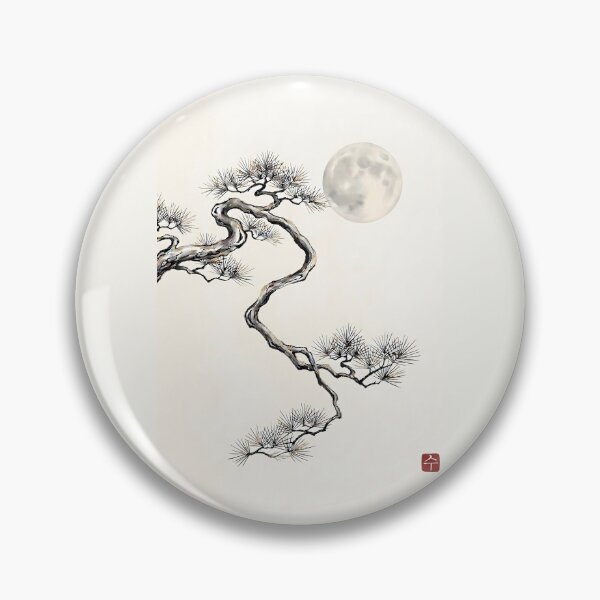 Item preview, ​Tranquil Moon and Majestic Pine - Minimalist Zen Ink Painting designed and sold by SOOstudio73.