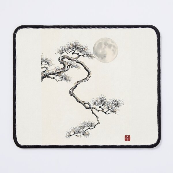 Item preview, ​Tranquil Moon and Majestic Pine - Minimalist Zen Ink Painting designed and sold by SOOstudio73.