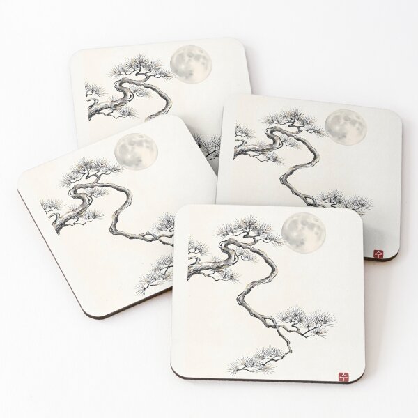 Item preview, ​Tranquil Moon and Majestic Pine - Minimalist Zen Ink Painting designed and sold by SOOstudio73.