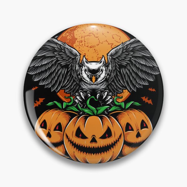 Item preview, Owl Spread Wings Three Jack O Lanterns Full Moon Bats Halloween Illustration Graphic T-Shirt designed and sold by DERA RAY.