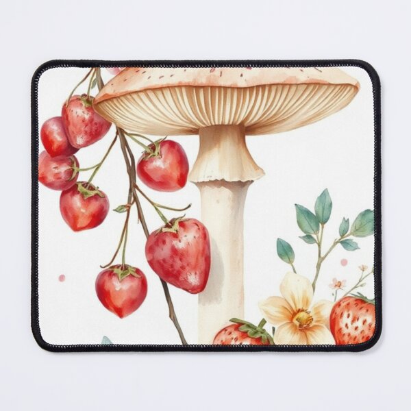 Item preview, Whimsical Watercolor Mushroom and Strawberries Illustration designed and sold by Vida e Arte.