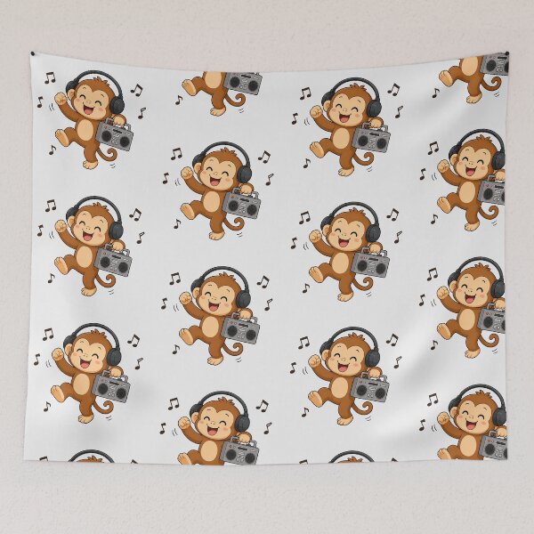 Item preview, Cute Monkey Listening to Music Kawaii Retro Boombox designed and sold by Seculinator.