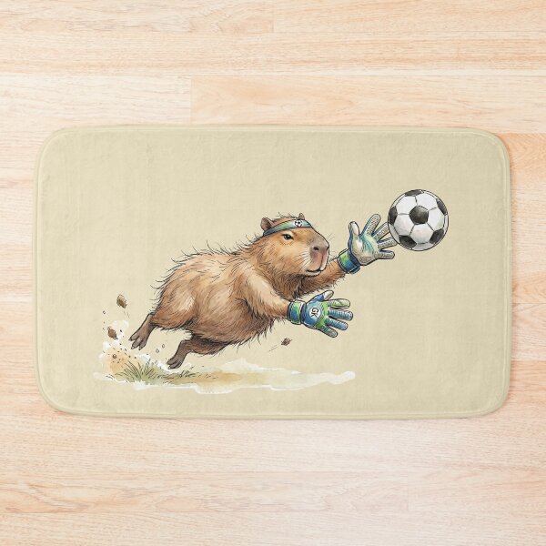 Item preview, Cute Watercolor Capybara Goalkeeper Flying Soccer Save Art designed and sold by BreezifyDesignStudio.