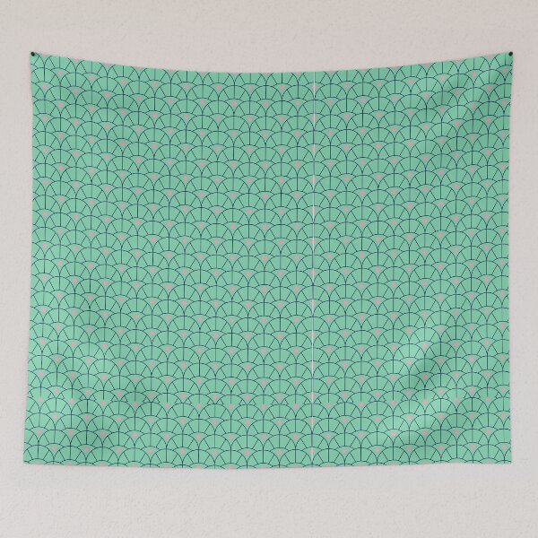 Item preview, Teal Scallop Fan Pattern Art Deco Pink Dots designed and sold by Zaya_art.