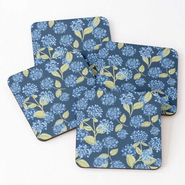 Item preview, Preppy Blue Hydrangea Floral on Navy Blue pattern designed and sold by aneladesigns.