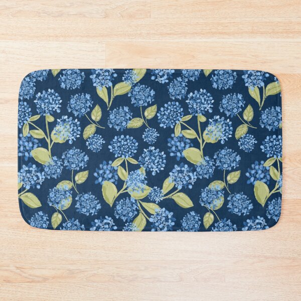 Item preview, Preppy Blue Hydrangea Floral on Navy Blue pattern designed and sold by aneladesigns.