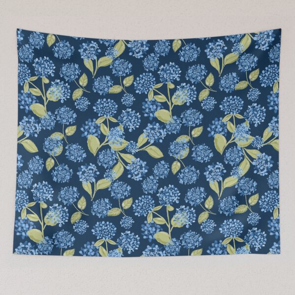 Item preview, Preppy Blue Hydrangea Floral on Navy Blue pattern designed and sold by aneladesigns.