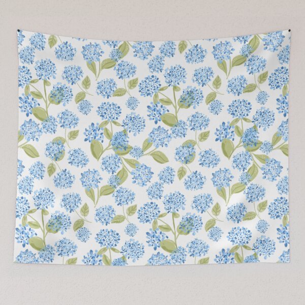 Item preview, Preppy Blue Hydrangea Floral on white pattern designed and sold by aneladesigns.