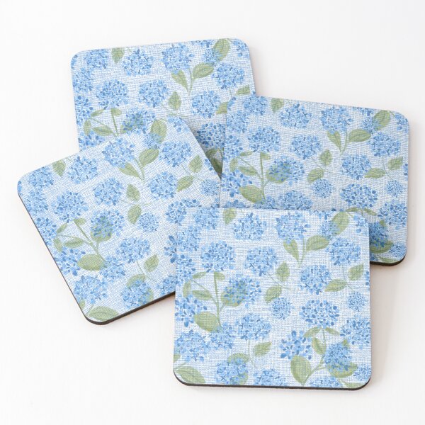 Item preview, Blue Hydrangea Floral on light blue faux linen texture pattern designed and sold by aneladesigns.