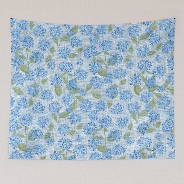 Item preview, Blue Hydrangea Floral on light blue faux linen texture pattern designed and sold by aneladesigns.