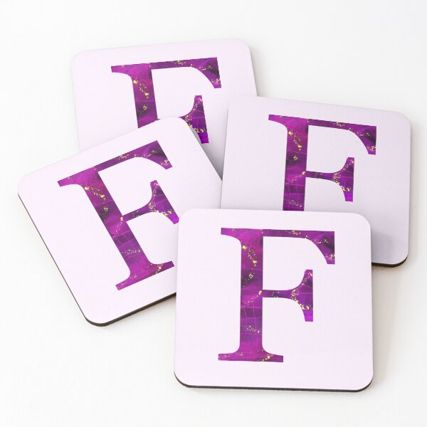 Item preview, Monogram letter F in pink color with gold accents, alcohol ink digital art designed and sold by SweetLilith.