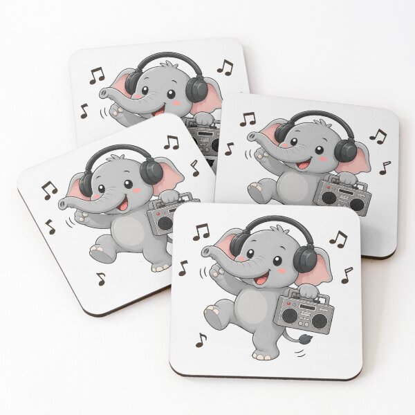 Item preview, Cute Elephant Listening to Music Kawaii Retro Boombox designed and sold by Seculinator.