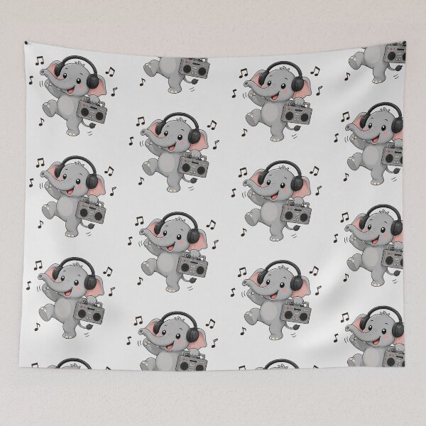 Item preview, Cute Elephant Listening to Music Kawaii Retro Boombox designed and sold by Seculinator.