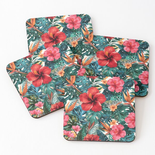 Item preview, Tropical Hibiscus and Palm Leaves Pattern designed and sold by Luna-Flow.